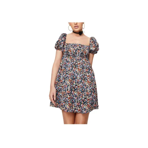 PRINCESS POLLY LET'S DANCE Мини Платье Короткий Рукав Платье Женское Черный Цветочный Черный Цветочный Узор