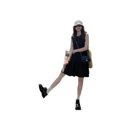 MORii Черное платье бэбидолл без рукавов для женщин