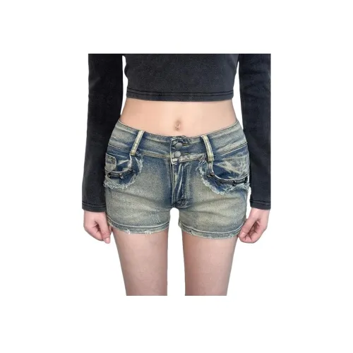 Lan Miao JT213 [с Эластичным] Ностальгический синий Женские джинсовые шорты