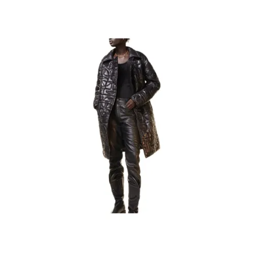 Moose Knuckles FW21 Блестящий Однотонный Отложной воротник LONG DOWN JACKET Унисекс Черный