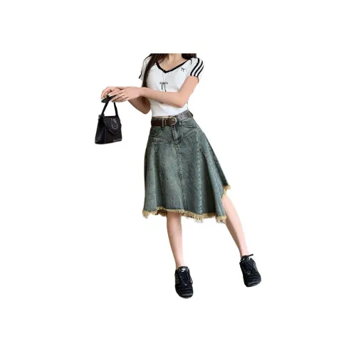 ZXBY Синий Женские Джинсовые Длинные Юбки