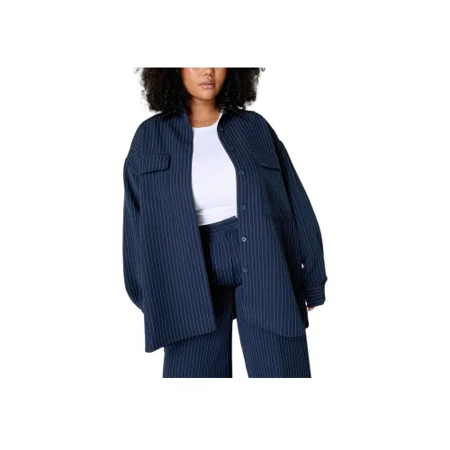 NASTY GAL Плюс PREMIUM TAILORED Полоска SHACKET Рубашка Женская Морской Синий