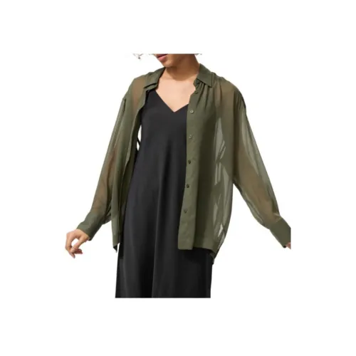 UNIQLO Рубашка Женская Оливково-зеленая