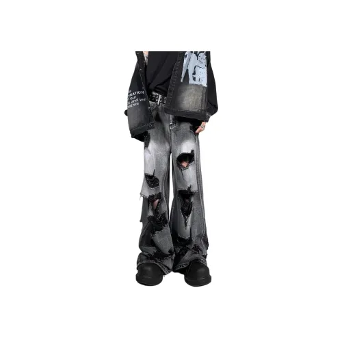 PEA Черно-серый цвет унисекс джинсы