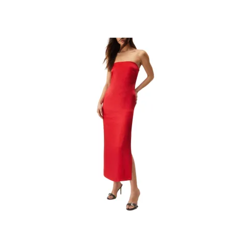 NASTY GAL Satin Bandeau Maxi Dress Sleeveless Dress Women's Red