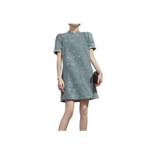 DESIGNER UNCLE Blue Женские Короткие Платья с Рукавами