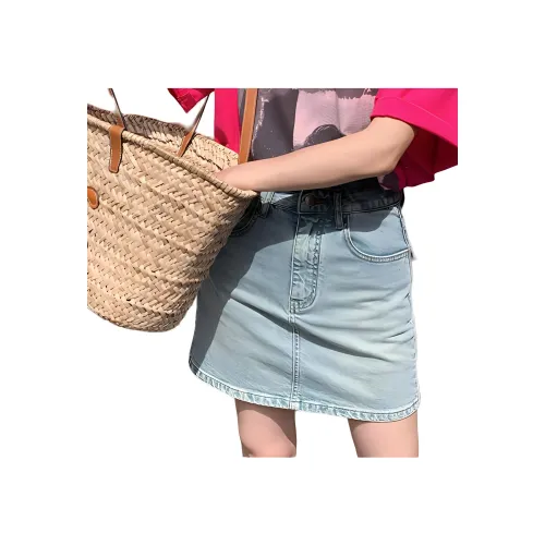 NANING9 Джинсовые короткие юбки Женские Светло-синие