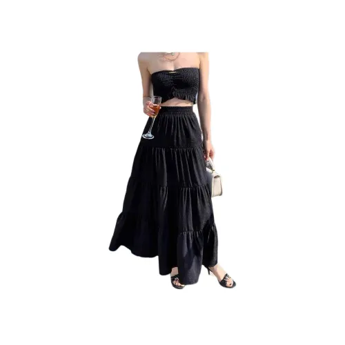 NANING9 Повседневная длинная юбка женская черная