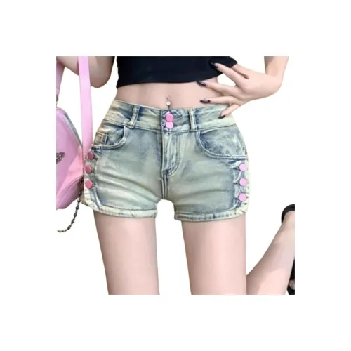 Мед Винтажный Синий Эластичные Женские Джинсовые Шорты