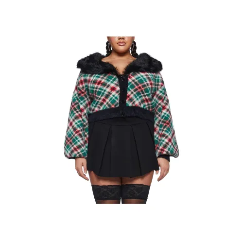 Dolls Kill Sugar Thrillz Plus Holiday Party Клетчатый Кардиган Куртки Пальто Женские Клетчатый Клетчатый