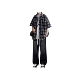 (3 упаковки) Синяя рубашка + Белая с коротким рукавом + Черные джинсы