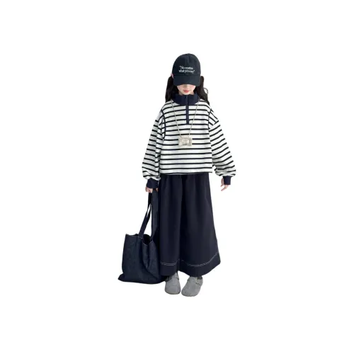 YUGUOGUO Комплект одежды Полосатый Свитшот + Темно-синие Штаны Школьная Повседневная Спортивная Одежда