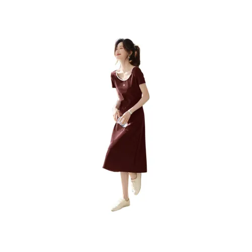 Mo Han Yi Mei Малиновый Женские Короткие Платья с Короткими Рукавами