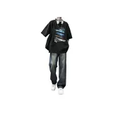 Черная рубашка с коротким рукавом + бирюзовые штаны