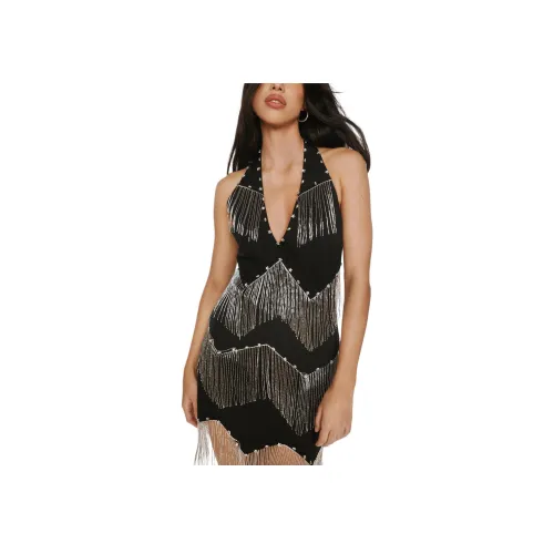 NASTY GAL Премиум Studded Fringe Embellished Мини Платье Без рукавов Женское Черное