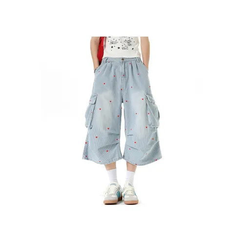 NOAHGIGI Светло-синий Сердце Унисекс Джинсовые шорты