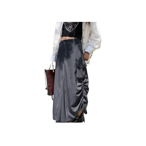 JINGBUTIAN Повседневный Длинный Юбка Женские Серый