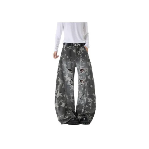 W7H1 Серый Зеленый Унисекс Джинсы