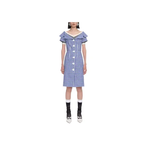 SHUSHUTONG Короткое платье с короткими рукавами женское синее