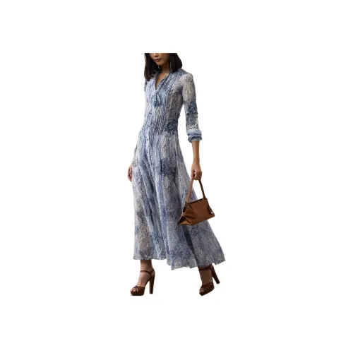 Ralph Lauren Collection Длинное платье с длинными рукавами женское синее