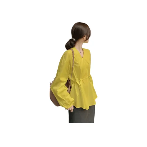 Wbwq Манго Желтый Женские Шифоновые Рубашки