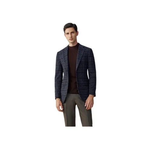 BUSYCON Темно-синяя клетка Одиночная рубашка Мужская деловая одежда