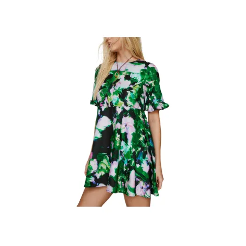 NASTY GAL С принтом с оборками фартук мини-платье с короткими рукавами женское черное