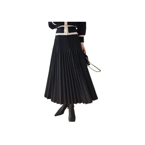 NANING9 Повседневная длинная юбка женская черная