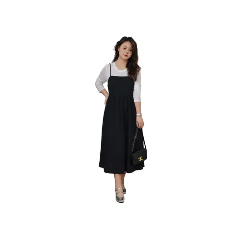 DAMABAIFENBAI Длинное платье с длинными рукавами для женской фигуры черное