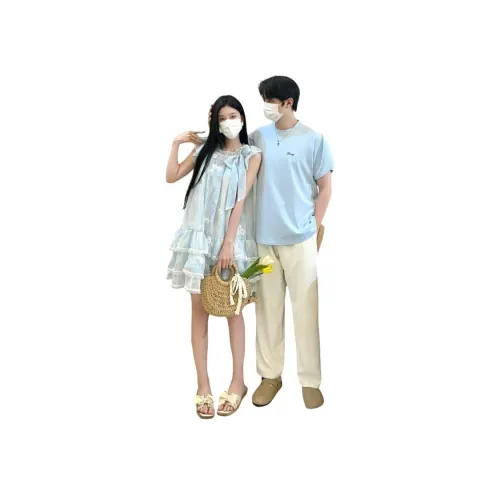 QYPRF Одежда для пары Женское платье / Мужская короткая футболка Женские парные комплекты