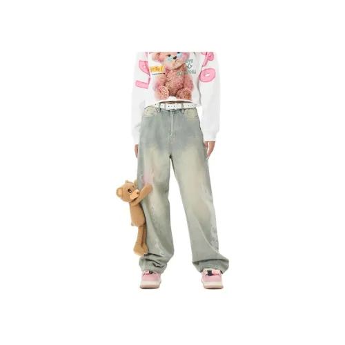 LALABOBO Джинсы Женские Средне-голубой Белый