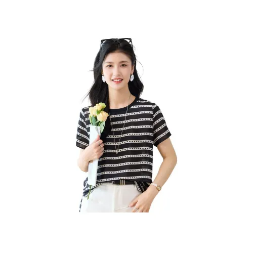 JINJU Черно-белые полосы Женские T-рубашки