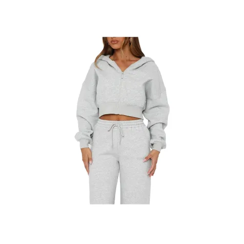 WHITE FOX Cropped Hoodie Темно-серый худи Женское