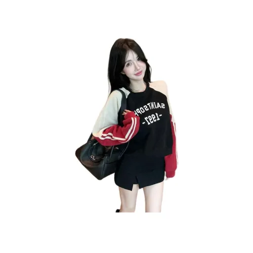 BVODE Черный Красный Цветовой блок Толстовка Женская Толстовка