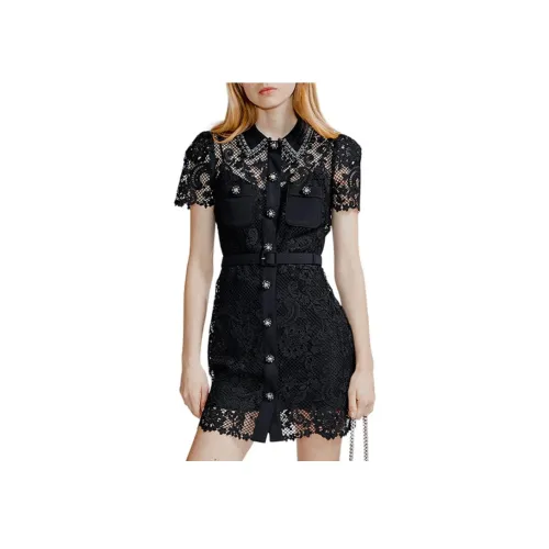 Self Portrait Короткий рукав Платье Женское Классический черный