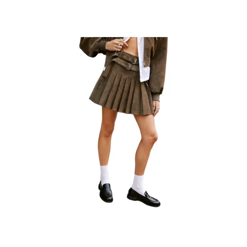 NASTY GAL Потертый искусственный кожаный оборочный клатч Повседневная короткая юбка Женская Коричневый