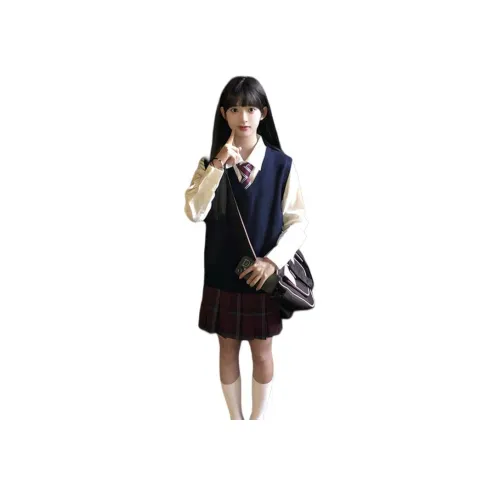 Dippanis Длинная рубашка + Красный галстук с полосами + Темно-синяя майка + Xuan GE Юбка + Женские комплекты с юбкой