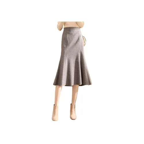 XWI Повседневный Длинный Юбка Женские Кофе