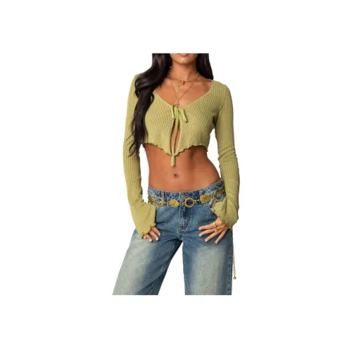 Edikted Bekkah Ribbed KNIT Tie Front Top Crop Top Women's
