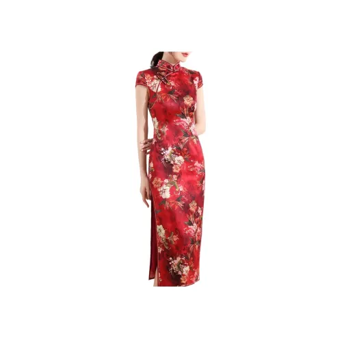 JINJU Red Женские Короткие Платья с Рукавами