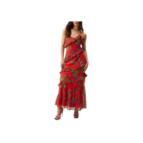 NASTY GAL Цветочный Рюш Многослойный Шифон Макси Платье Комбинация Платье Женское Красный