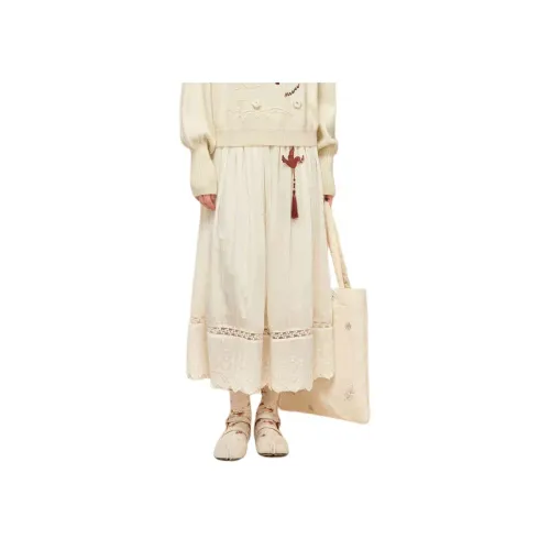 ZIHAN Повседневный Длинный Юбка Женские Кремовый Белый