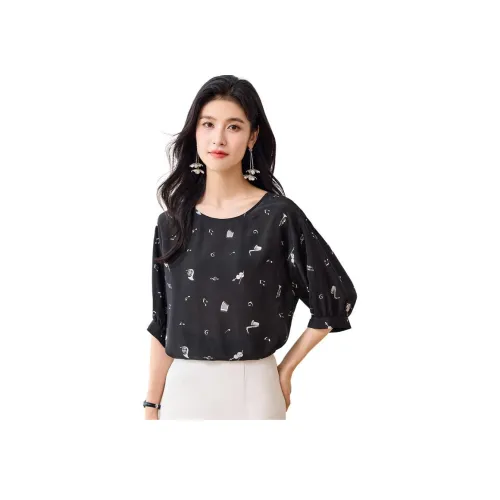 JINJU Черный Нота Instrument Женские T-рубашки