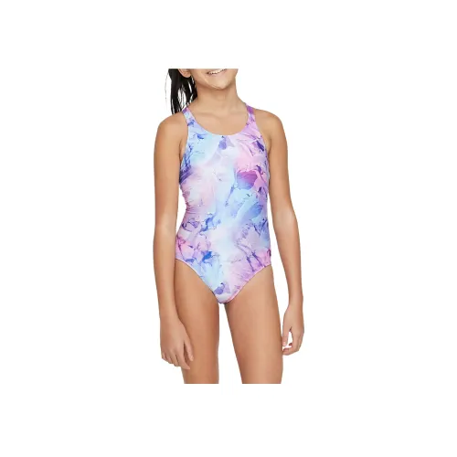Nike SS25 Облегающий детский купальник для детей 3-7 лет радужный гортензия фиолетово-белый