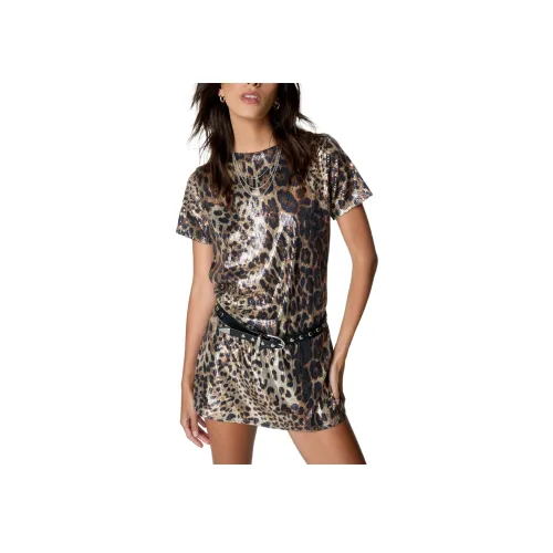 NASTY GAL Сиятельный Леопард Мини Платье Короткий Рукав Платье Женские Леопардовый принт