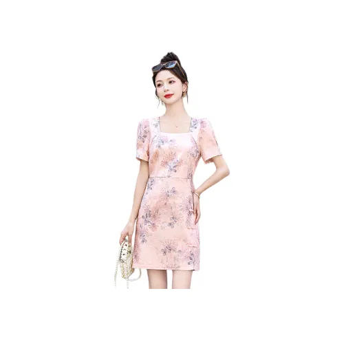 MJ Короткий рукав Платье с утяжкой на талии Женское