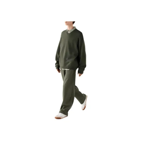 UNIQLO C Collection 57 Темно-оливковые Унисекс Вязаные Тренировочные Брюки