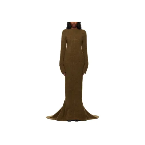 RICK OWENS совместный бренд RO Длинное платье с длинными рукавами Женское Рыжевато-коричневый