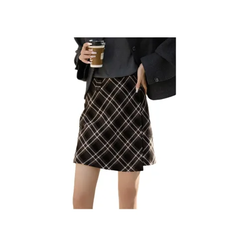 Mo Han Yi Mei Повседневные короткие юбки Женские Серый черный Клетчатый