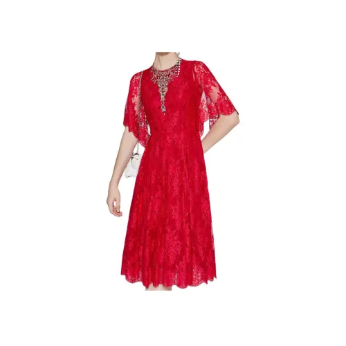 Badgley Mischka Короткий рукав Платье Женское Темно-красное